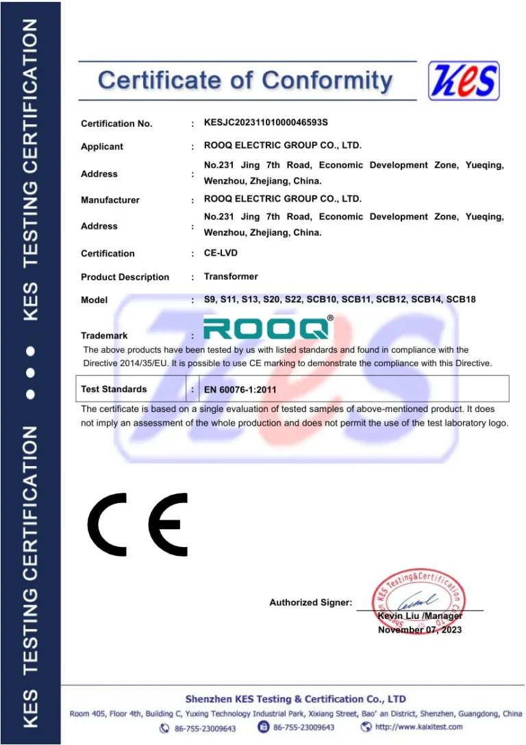 ROOQ Transformer CE Certificate
